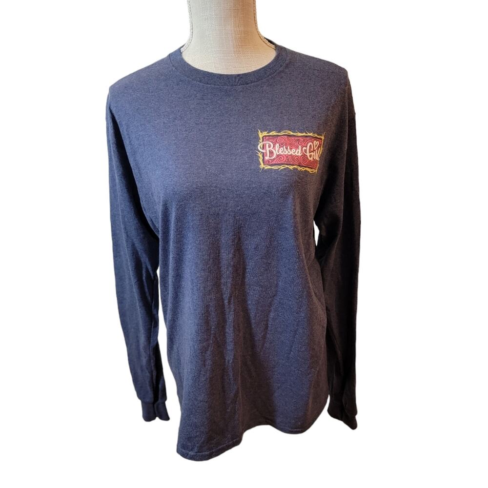 Blessed Girl Sow Kindness Reap Joy Tractor Long Sleeve Blue Tee Size Medium